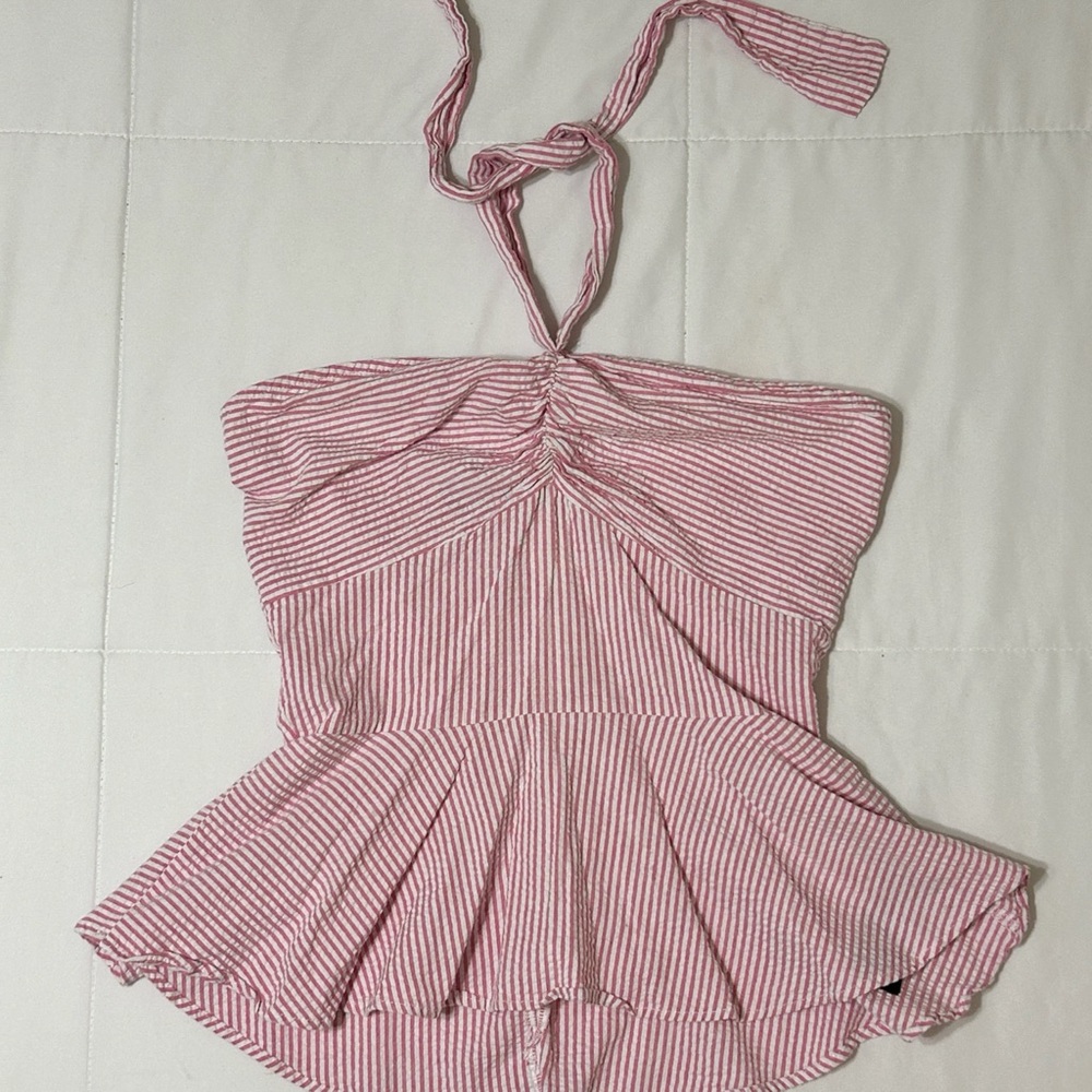 Vtg Bebe Striped Pink Halter Top